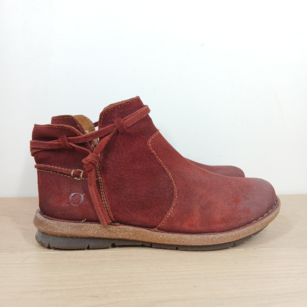 Born Ankle Boots Women 7 Burgundy Suede Leather Lace Up Boho Western Artisan - Picture 4 of 12